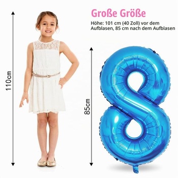 40palcový fóliový balónik číslo 8 modrý (101 cm), nafukovacie hélium alebo vzduch, obrie fóliové