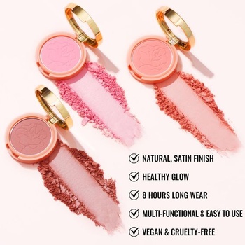 Oulac Purple Pink Blush Make-up, dlhotrvajúci líčidlový púder s odtieňom ruže, vodeodolný a