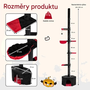 Škrabadlo pre mačky PV10462, 245-300 cm, 5 poschodí, čierno/červené - B