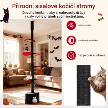 Škrabadlo pre mačky PV10462, 245-300 cm, 5 poschodí, čierno/červené - B