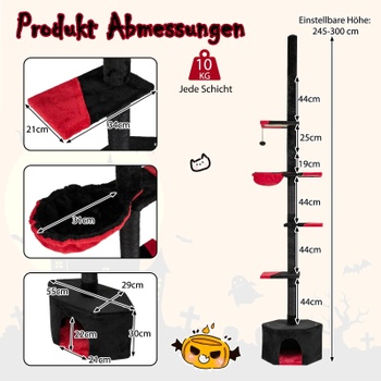Škrabadlo pre mačky PV10462, 245-300 cm, 5 poschodí, čierno/červené - B