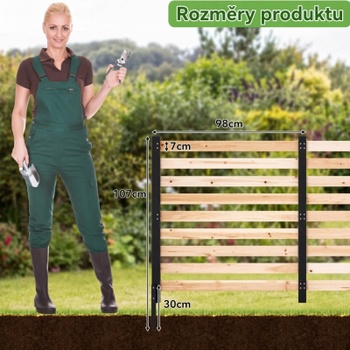 Drevený plot do záhrady NP13274NA, 98 x 107 cm, prírodný - A