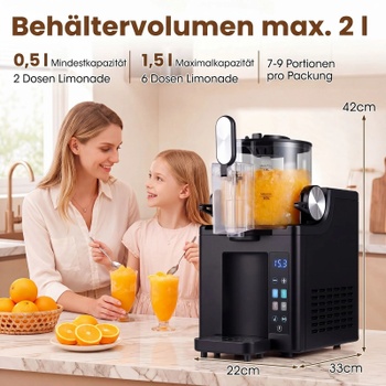 Výrobník ľadovej triešte ES10739DE-BK, 1,5 l, s kompresorom, LED dotykovým ovládaním a 4 funkciami, čer