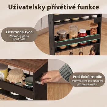 Kuchyňský vozík JV11161HS, 47,5 x 13 x 80,5 cm, černo/hnědá - B