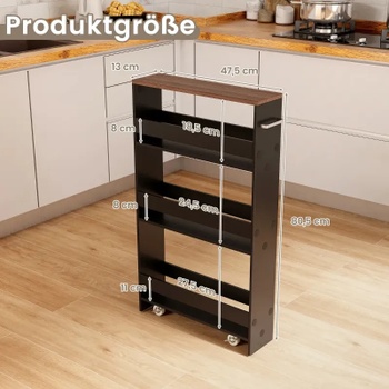 Kuchyňský vozík JV11161HS, 47,5 x 13 x 80,5 cm, černo/hnědá - B