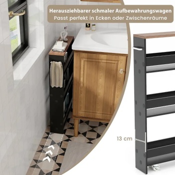 Kuchyňský vozík JV11161HS, 47,5 x 13 x 80,5 cm, černo/hnědá - B