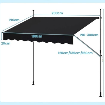 Markíza s upínacími svorkami NP12436BK, 200 cm, čierna - B