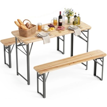 Skladací pivný set NP13167DK, stôl a 2 lavice, 118 cm, prírodný - B
