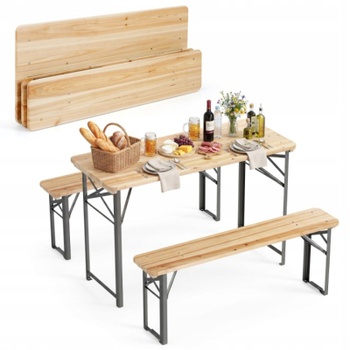 Skládací pivní set NP13167DK, stůl a 2 lavice, 118 cm, přírodní - B