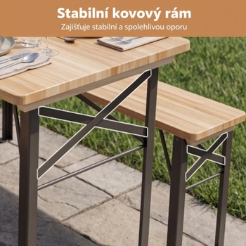 Skládací pivní set NP13167DK, stůl a 2 lavice, 118 cm, přírodní - B