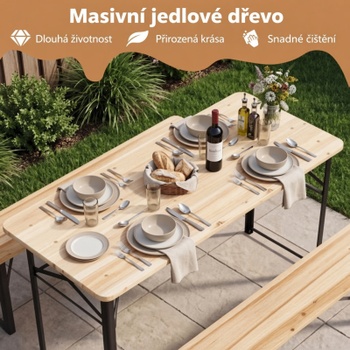 Skladací pivný set NP13167DK, stôl a 2 lavice, 118 cm, prírodný - B