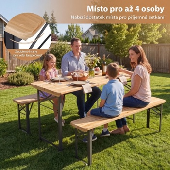 Skládací pivní set NP13167DK, stůl a 2 lavice, 118 cm, přírodní - B