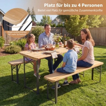 Skládací pivní set NP13167DK, stůl a 2 lavice, 118 cm, přírodní - B