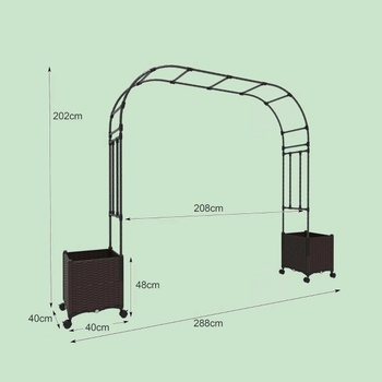 Záhradný ozdobný kovový oblúk GT4354, 202 cm, hnedý - B