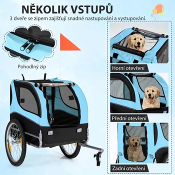 Príves na bicykel pre psa PW10028BL, nosnosť až 40 kg, 135 x 60,5 x 95 cm, modrá - B