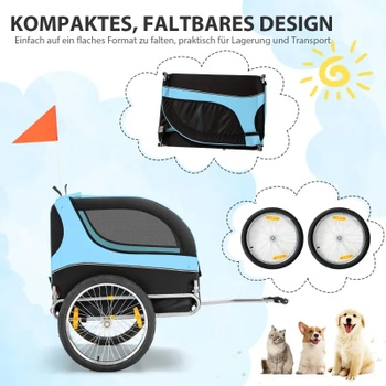 Príves na bicykel pre psa PW10028BL, nosnosť až 40 kg, 135 x 60,5 x 95 cm, modrá - B