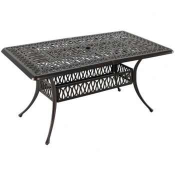 Záhradný stôl z liateho hliníka NP12744WN, otvor pre slnečník, 151 x 91 x 73 cm, bronzový - B