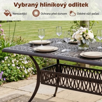 Záhradný stôl z liateho hliníka NP12744WN, otvor pre slnečník, 151 x 91 x 73 cm, bronzový - B