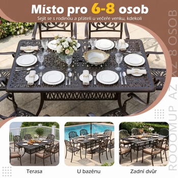 Záhradný stôl z liateho hliníka NP12744WN, otvor pre slnečník, 151 x 91 x 73 cm, bronzový - B