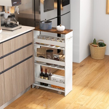 4patrový kuchyňský úložný vozík na kolečkách Slim Rolling Storage Cart 4, bílý - B