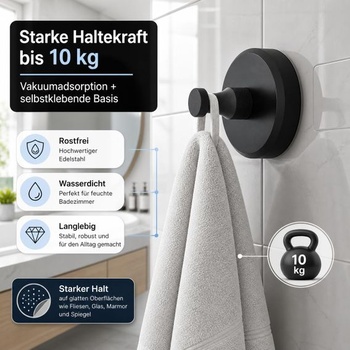 4 přísavné háčky – extra pevné háčky na ručníky, není potřeba vrtat