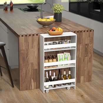 Kuchyňský vozík na kolečkách JV11646WH, 4 patra, s držadlem, bílý - B