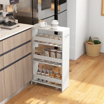 Kuchyňský vozík na kolečkách JV11646WH, 4 patra, s držadlem, bílý - B