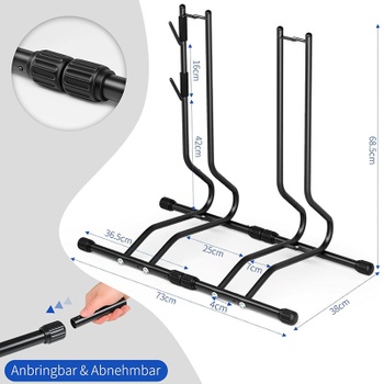 2x stojan na kolo DT2, šířka pneumatiky až 70 mm, černý - A