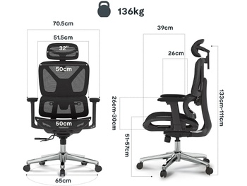 Ergonomická kancelárska stolička ErgoX C7B-Lite-V2 s výškovo nastaviteľným sedákom, čierna - B