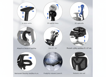 Ergonomická kancelárska stolička ErgoX C7B-Lite-V2 s výškovo nastaviteľným sedákom, čierna - B