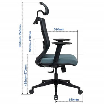 Ergonomická kancelárska stolička BS3G-V2, 2D opierka hlavy, čierno/modrá - A