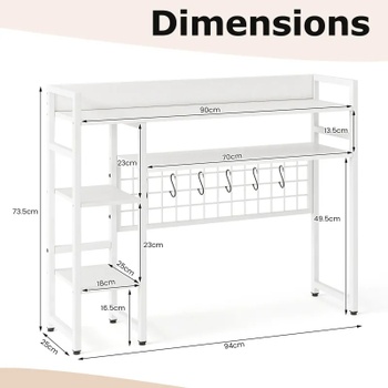 Regál so 4 policami a 6 háčikmi JZ10379WH, 94 x 25 cm, biela - B
