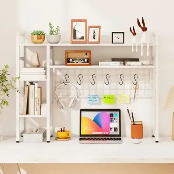 Regál so 4 policami a 6 háčikmi JZ10379WH, 94 x 25 cm, biela - B
