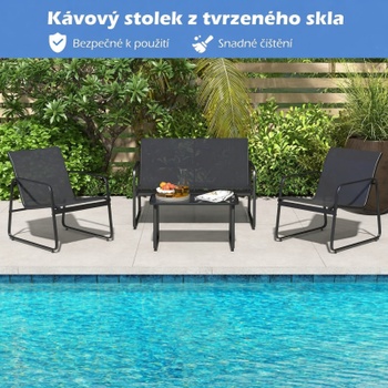 Záhradná sedacia súprava 110GOT48BK, 4dielna, kovový rám, 114 x 75 x 75 cm, čierna - B