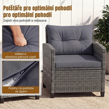 Ratanová zahradní sestava HW75368GR, 2 křesla a stolek, šedá - B