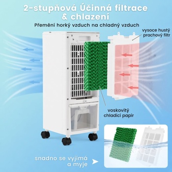 Chladič vzduchu s ventilátorom a zvlhčovačom, 3 funkcie, 12-hodinový časovač, 59 x 22 x 25,5 cm, sivý