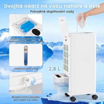 Chladič vzduchu s ventilátorom a zvlhčovačom, 3 funkcie, 12-hodinový časovač, 59 x 22 x 25,5 cm, sivý
