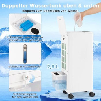 Chladič vzduchu s ventilátorom a zvlhčovačom, 3 funkcie, 12-hodinový časovač, 59 x 22 x 25,5 cm, sivý
