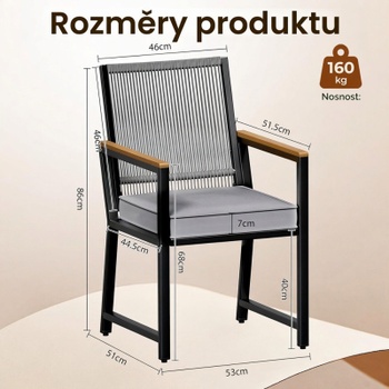 Sada 2 záhradných stoličiek 01-326, ratan, nosnosť 160 kg, šedá - B