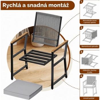 Sada 2 záhradných stoličiek 01-326, ratan, nosnosť 160 kg, šedá - B