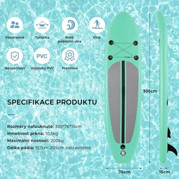 Nafukovací paddleboard LY-43, 305 x 76 x 15 cm, zelený - B
