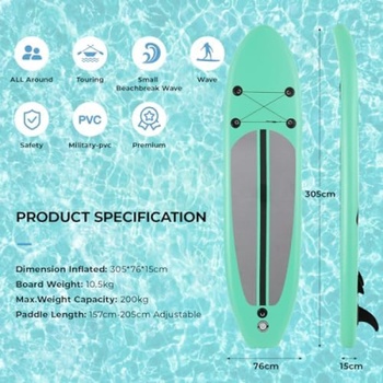 Nafukovací paddleboard LY-43, 305 x 76 x 15 cm, zelený - B