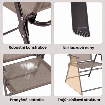 Skladacia záhradná stolička, sada 4 kusov, nosnosť 150 kg, 50 x 65 x 91,5 cm, hnedé - B
