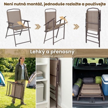 Skladacia záhradná stolička, sada 4 kusov, nosnosť 150 kg, 50 x 65 x 91,5 cm, hnedé - B