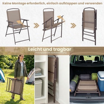 Skladacia záhradná stolička, sada 4 kusov, nosnosť 150 kg, 50 x 65 x 91,5 cm, hnedé - B
