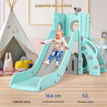 Detská šmykľavka s hojdačkou YL-18, 5 v 1, do 60 kg, zeleno/sivá - B