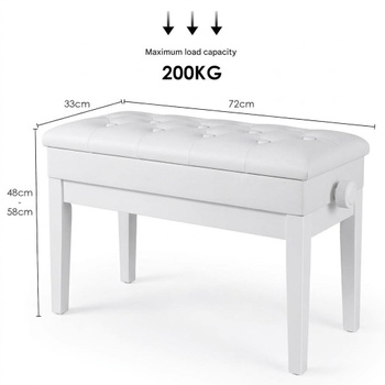 Pianová stolička s úložným priestorom YX106, 72 x 33 x 48-58 cm, biela - B