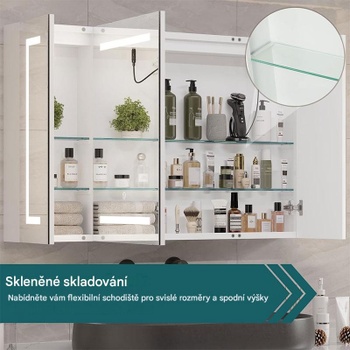 Zrkadlová LED skrinka do kúpeľne DJ504915_3, 100 x 63,6 cm, biela - B