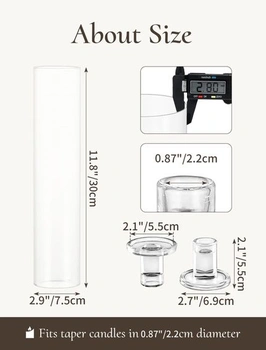 Skleněné svícny s 30cm skleněnými válci na svíčky, 2 kusy, výška 30 cm - 2 ks, průhledné