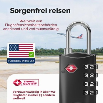 TSA Locks – Zámek na kufr se 4místným kombinovaným kódem – Zámek na kufry, batohy, cestovní tašky